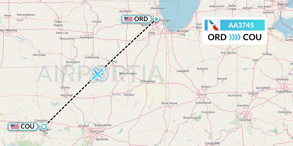 AA3745 American Airlines Flight Map: Chicago to Columbia