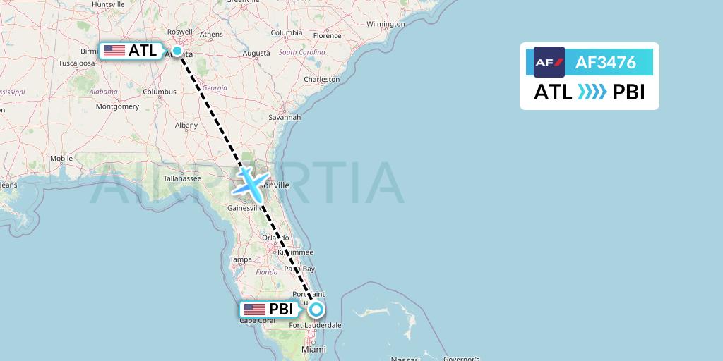 AF3476 Air France Flight Map: Atlanta to West Palm Beach