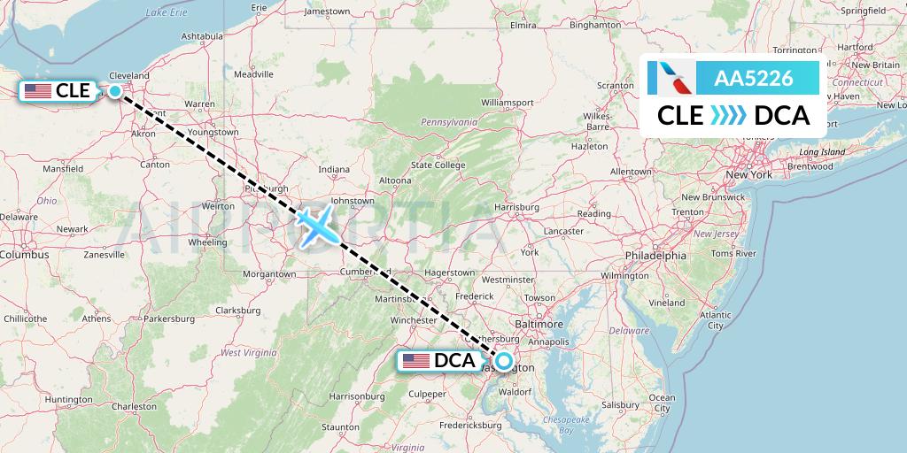 AA5226 American Airlines Flight Map: Cleveland to Washington