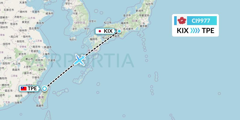 CI9977 China Airlines Flight Map: Osaka to Taipei