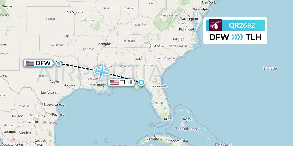 QR2682 Qatar Airways Flight Map: Dallas to Tallahassee