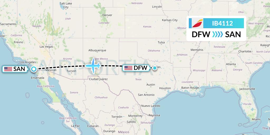 IB4112 Iberia Flight Map: Dallas to San Diego