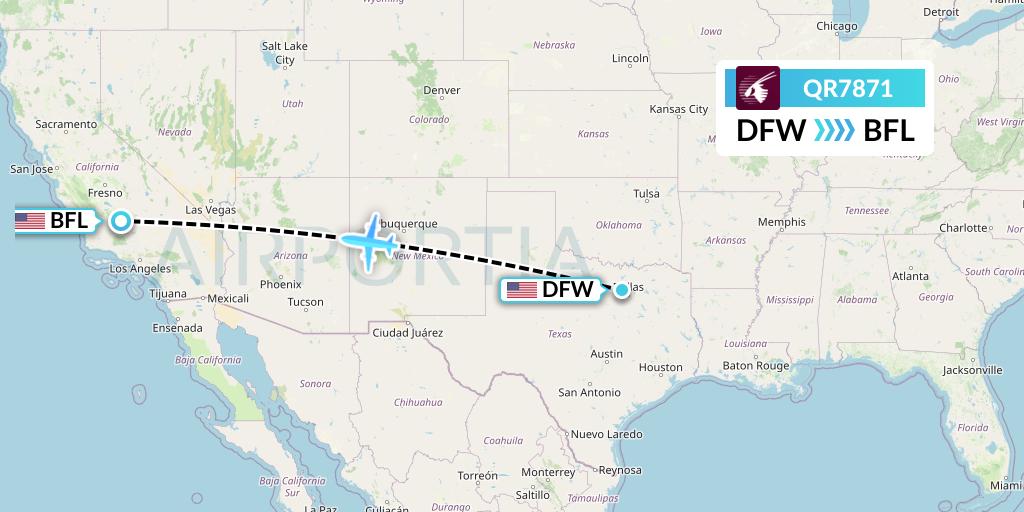 QR7871 Qatar Airways Flight Map: Dallas to Bakersfield