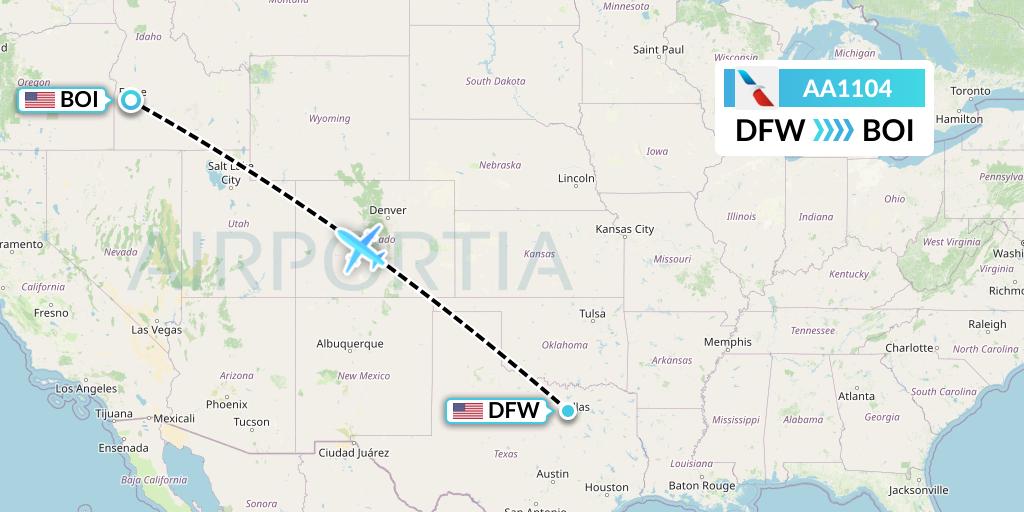 AA1104 American Airlines Flight Map: Dallas to Boise
