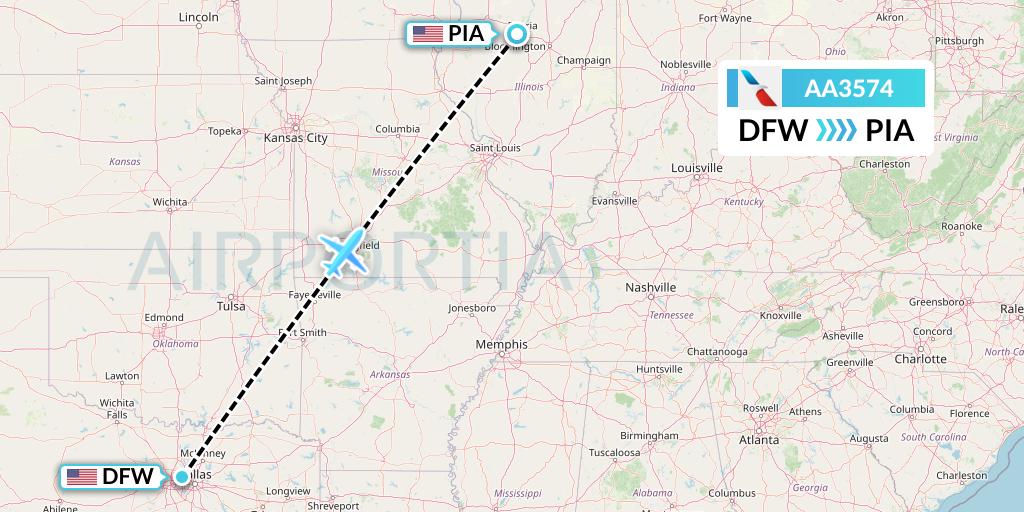 AA3574 American Airlines Flight Map: Dallas to Peoria