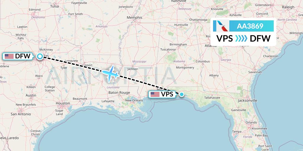 AA3869 American Airlines Flight Map: Valparaiso to Dallas