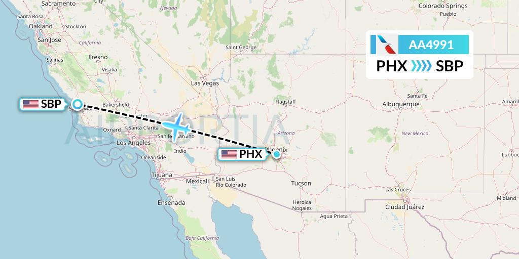 AA4991 American Airlines Flight Map: Phoenix to San Luis Obispo