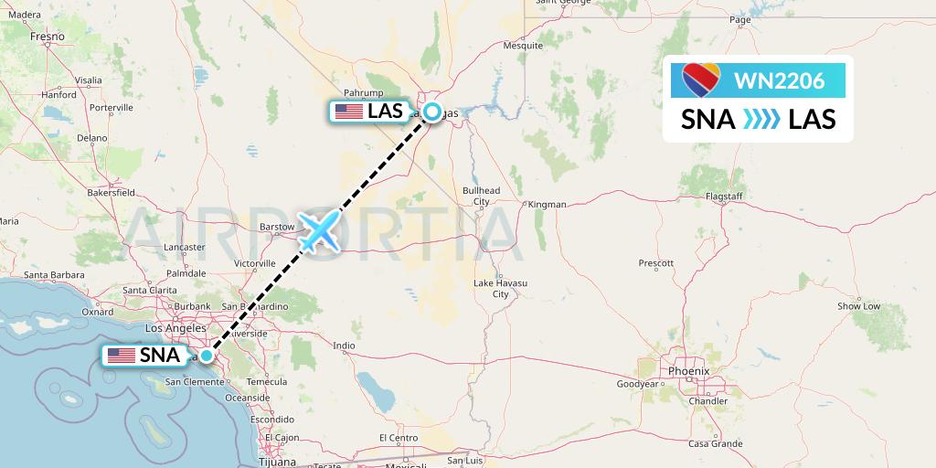 WN2206 Southwest Airlines Flight Map: Orange County to Las Vegas