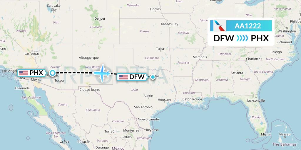 AA1222 American Airlines Flight Map: Dallas to Phoenix