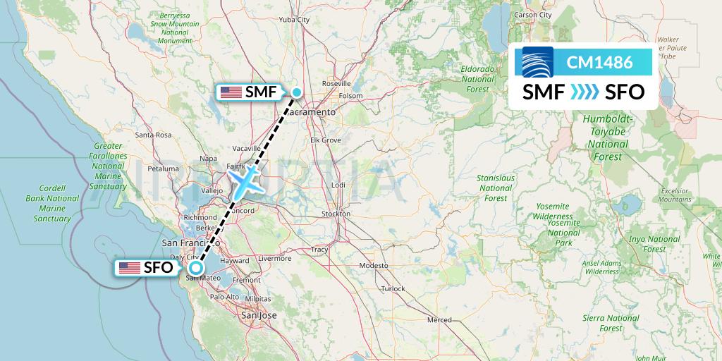 CM1486 Copa Airlines Flight Map: Sacramento to San Francisco
