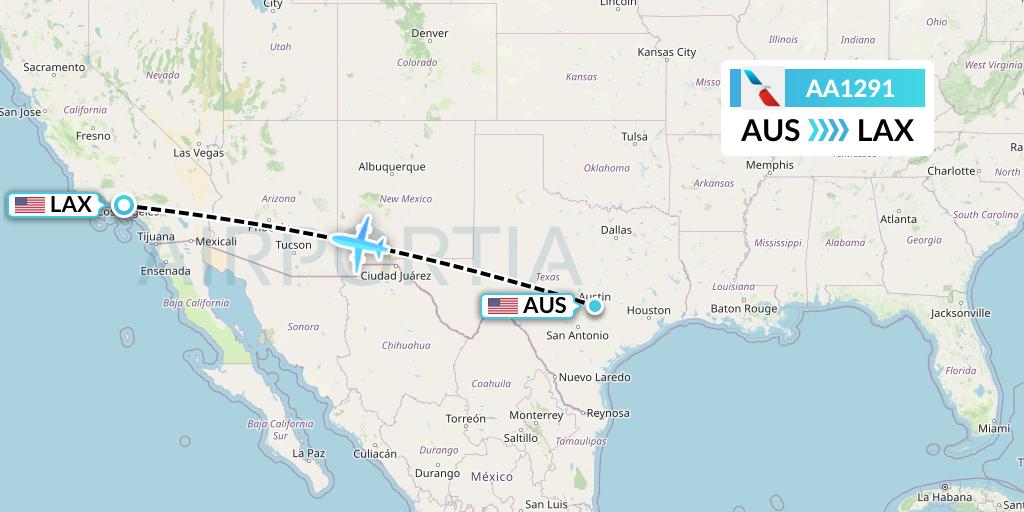 AA1291 American Airlines Flight Map: Austin to Los Angeles