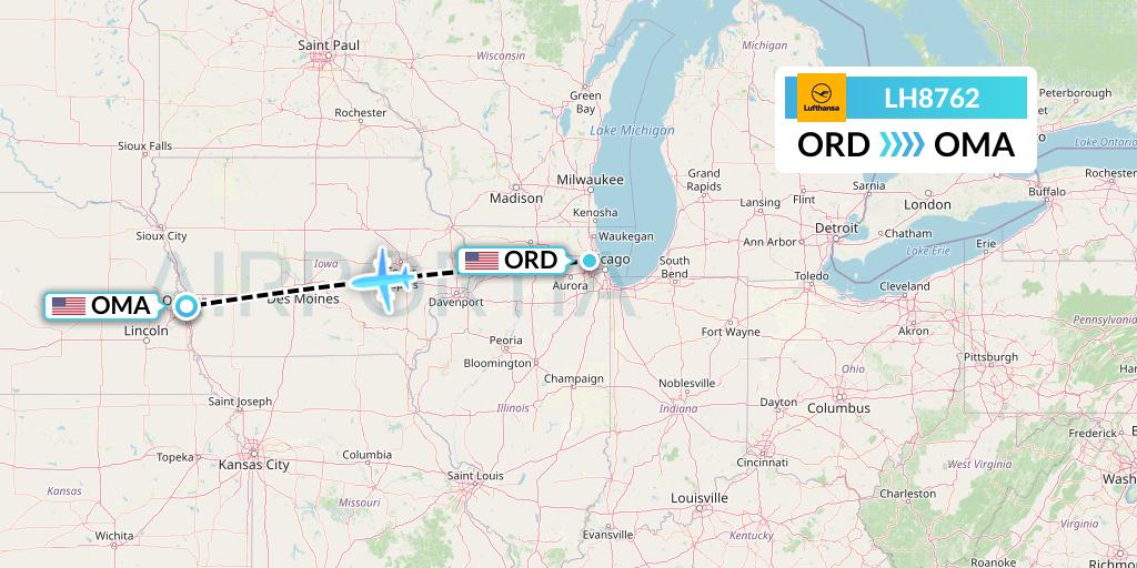 LH8762 Lufthansa Flight Map: Chicago to Omaha