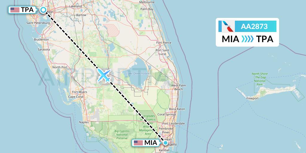 AA2873 American Airlines Flight Map: Miami to Tampa