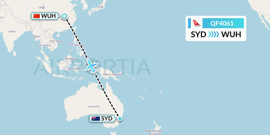 QF4061 Qantas Flight Map: Sydney to Wuhan