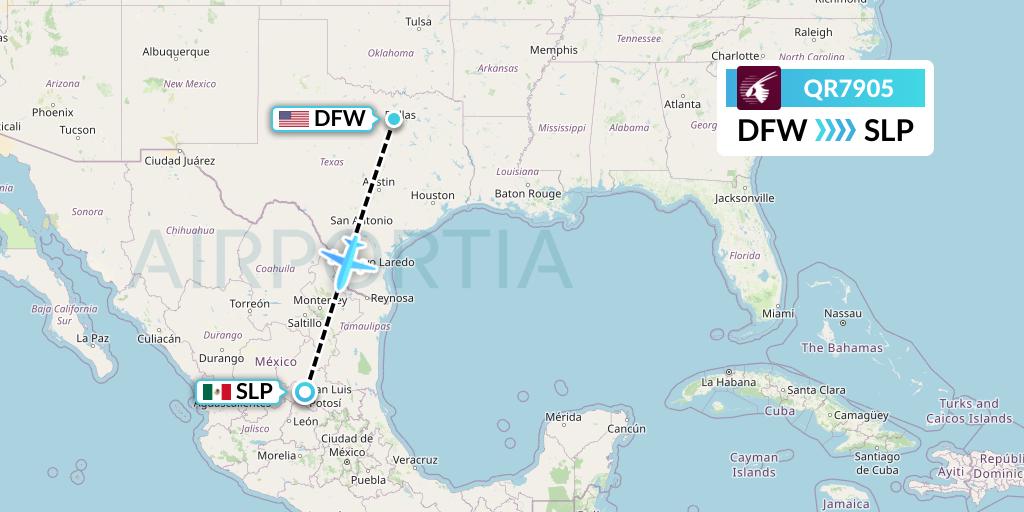 QR7905 Qatar Airways Flight Map: Dallas to San Luis Potosi