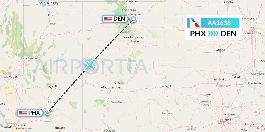 AA1638 American Airlines Flight Map: Phoenix to Denver