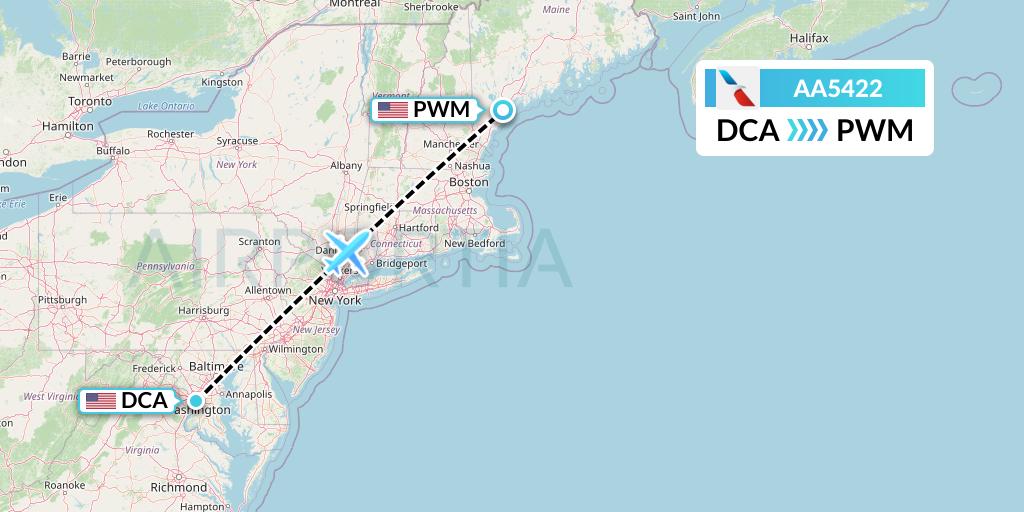AA5422 American Airlines Flight Map: Washington to Portland
