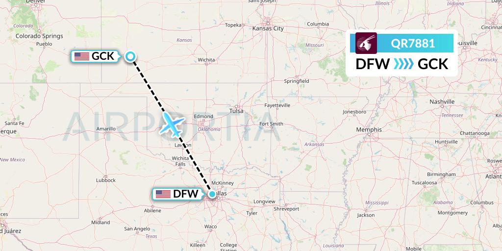 QR7881 Qatar Airways Flight Map: Dallas to Garden City