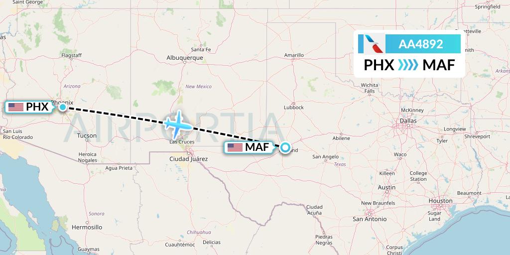 AA4892 American Airlines Flight Map: Phoenix to Midland