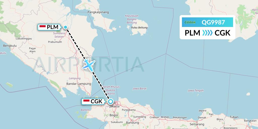 QG9987 Citilink Flight Map: Palembang to Jakarta