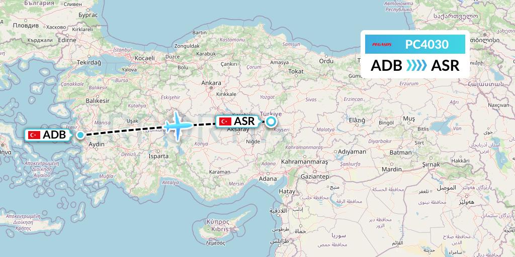 PC4030 Pegasus Airlines Flight Map: Izmir to Kayseri