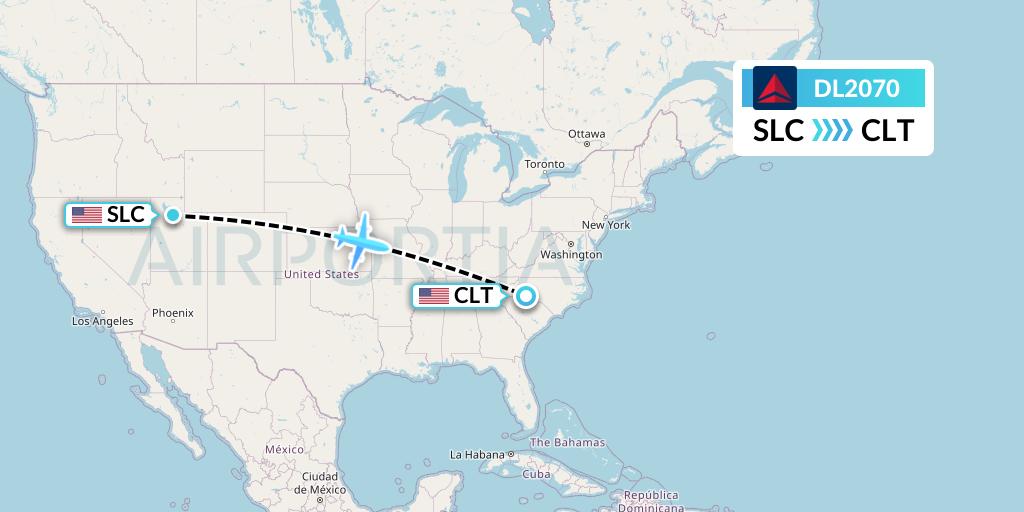 DL2070 Delta Air Lines Flight Map: Salt Lake City to Charlotte