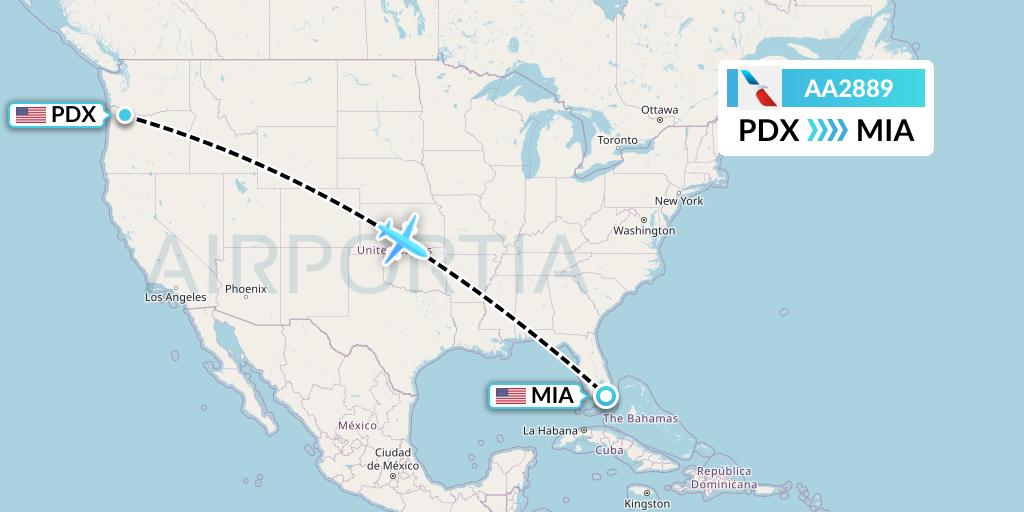 AA2889 American Airlines Flight Map: Portland to Miami