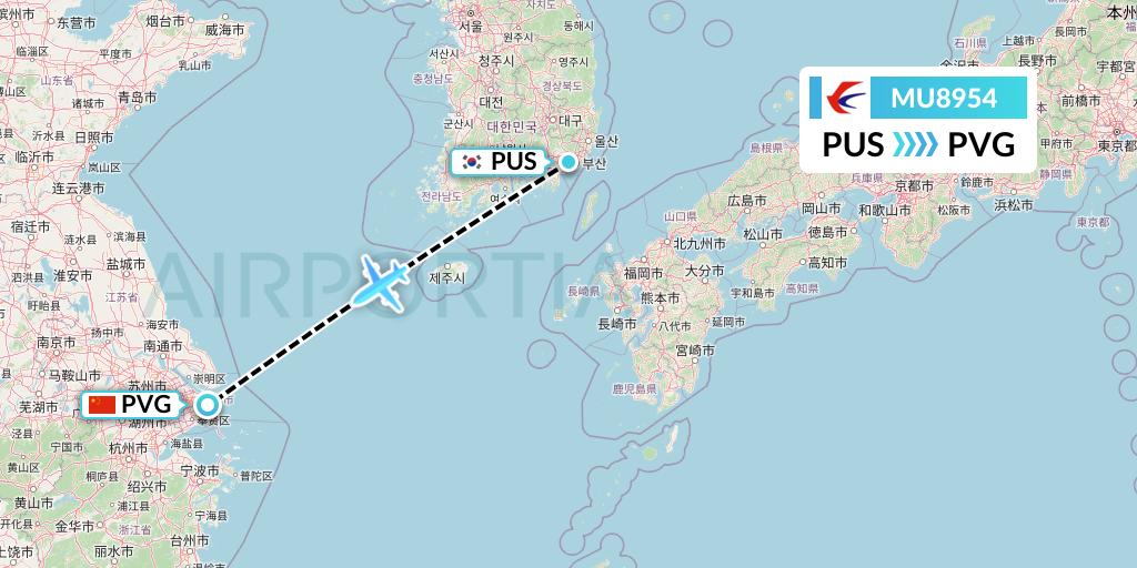 MU8954 China Eastern Airlines Flight Map: Busan to Shanghai