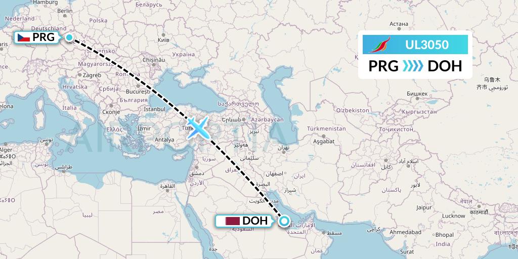UL3050 SriLankan Airlines Flight Map: Prague to Doha