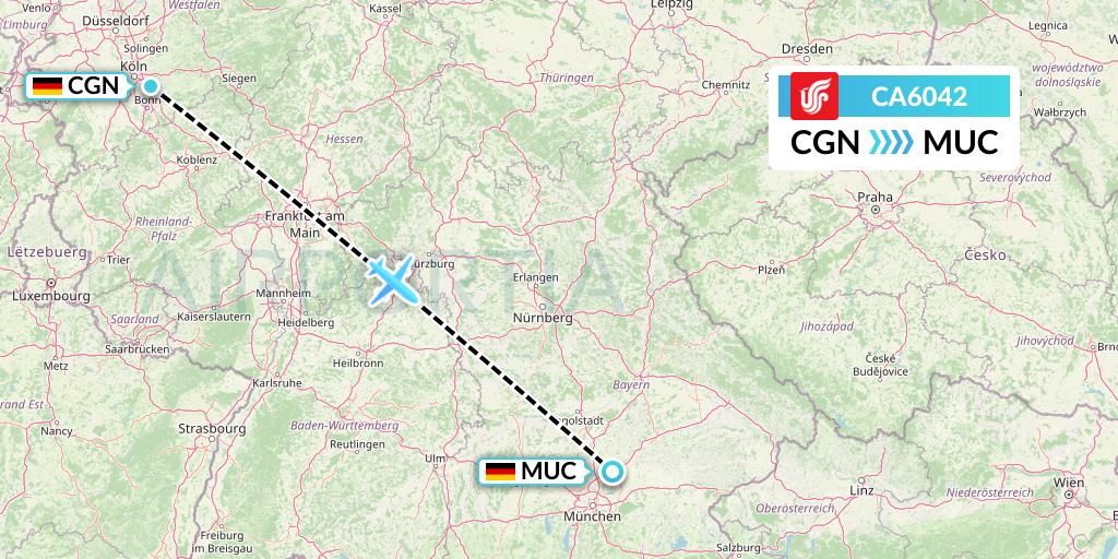 CA6042 Air China Flight Map: Cologne to Munich