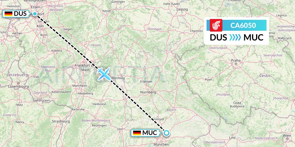 CA6050 Air China Flight Map: Dusseldorf to Munich