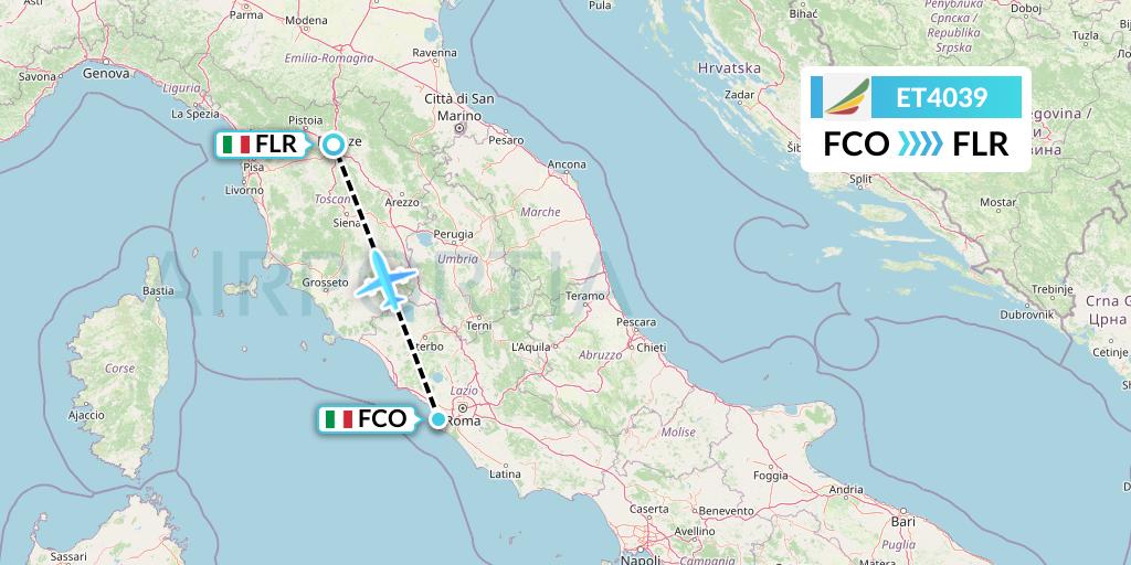 ET4039 Ethiopian Airlines Flight Map: Rome to Florence