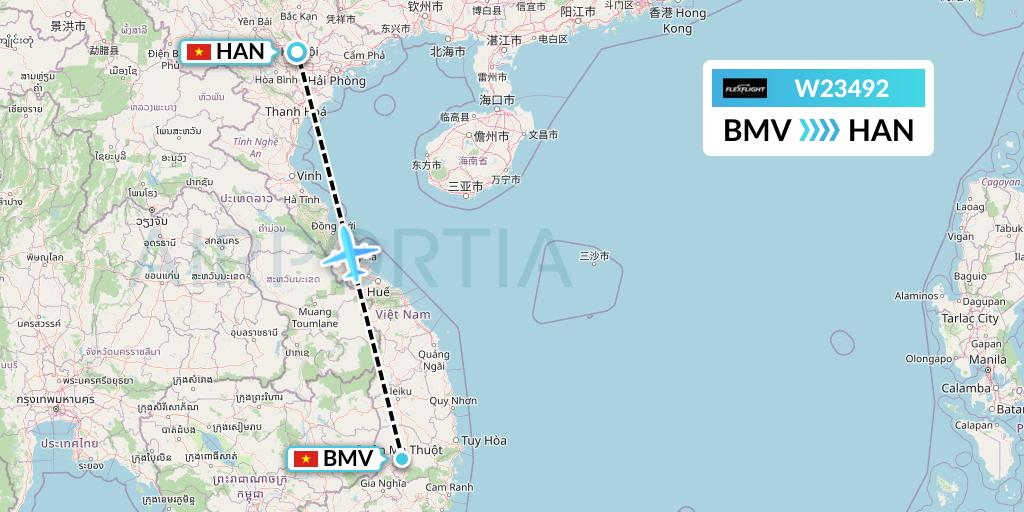 W23492 Flex Flight Flight Map: Buon Ma Thuot to Hanoi