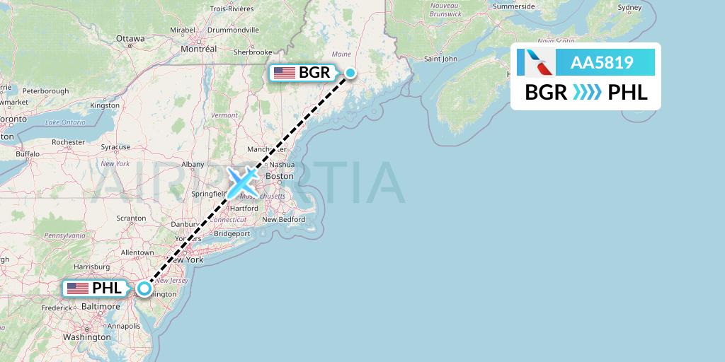 AA5819 American Airlines Flight Map: Bangor to Philadelphia