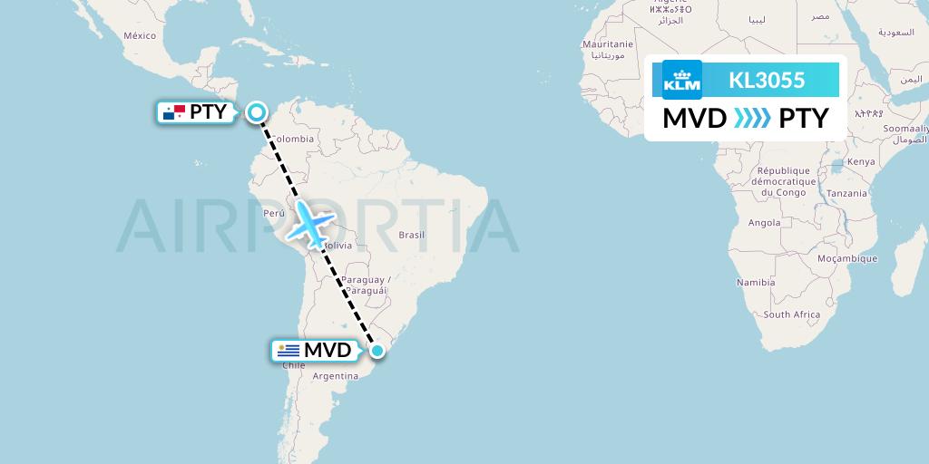 KL3055 KLM Flight Map: Montevideo to Panama City