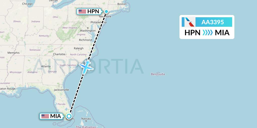 AA3395 American Airlines Flight Map: White Plains to Miami