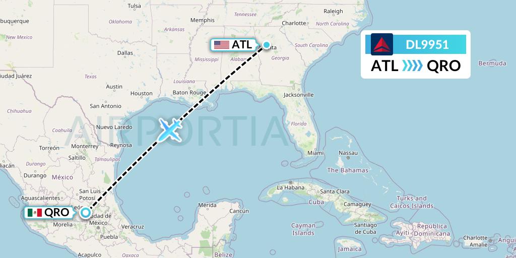 DL9951 Delta Air Lines Flight Map: Atlanta to Queretaro