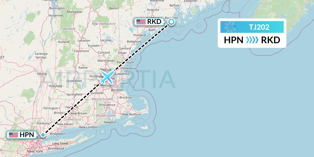 TJ202 Tradewind Aviation Flight Map: White Plains to Rockland