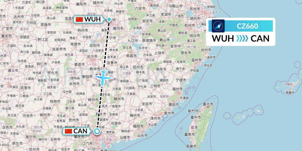 CZ660 China Southern Airlines Flight Map: Wuhan to Guangzhou