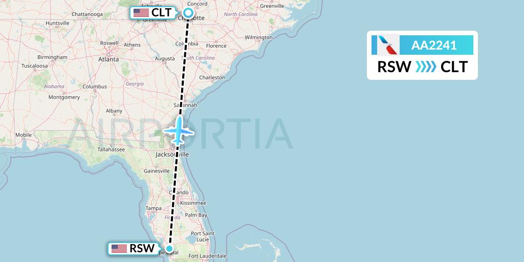 AA2241 American Airlines Flight Map: Fort Myers to Charlotte