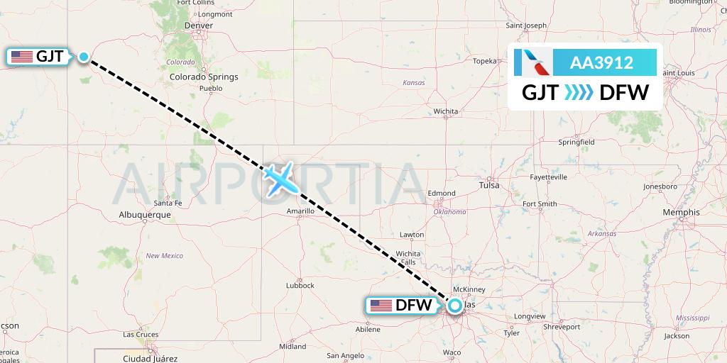 AA3912 American Airlines Flight Map: Grand Junction to Dallas
