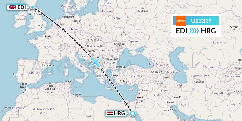 U23319 EasyJet Flight Map: Edinburgh to Hurghada