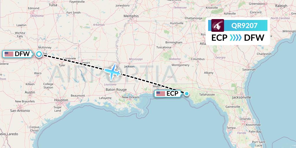 QR9207 Qatar Airways Flight Map: Panama City to Dallas