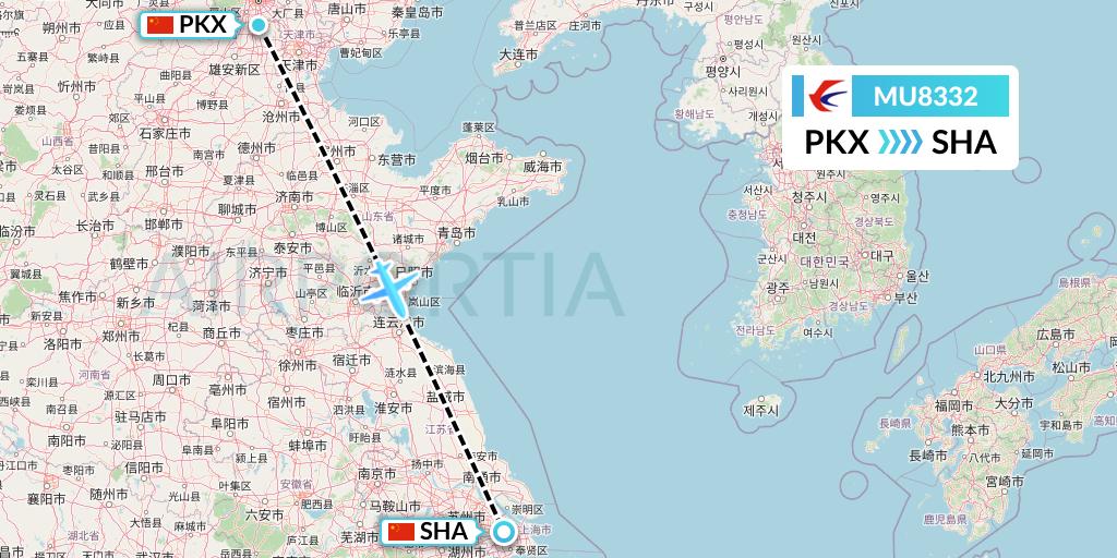 MU8332 China Eastern Airlines Flight Map: Beijing to Shanghai