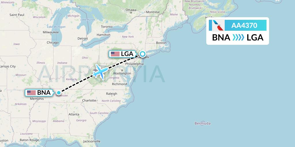 AA4370 American Airlines Flight Map: Nashville to New York