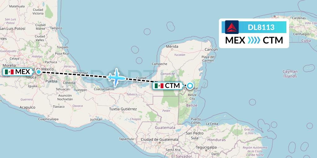 DL8113 Delta Air Lines Flight Map: Mexico City to Chetumal