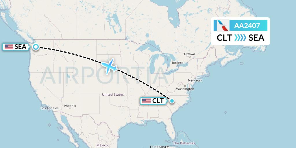 AA2407 American Airlines Flight Map: Charlotte to Seattle