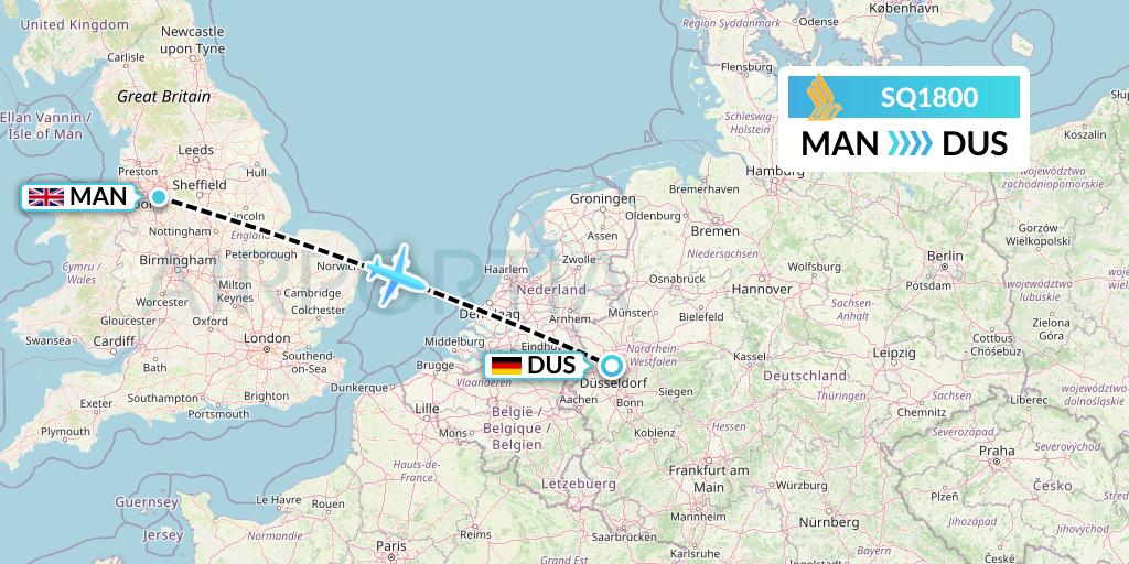 SQ1800 Singapore Airlines Flight Map: Manchester to Dusseldorf