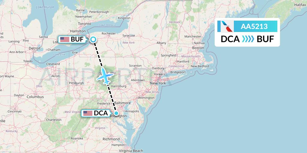 AA5213 American Airlines Flight Map: Washington to Buffalo