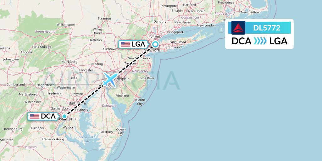 DL5772 Delta Air Lines Flight Map: Washington to New York